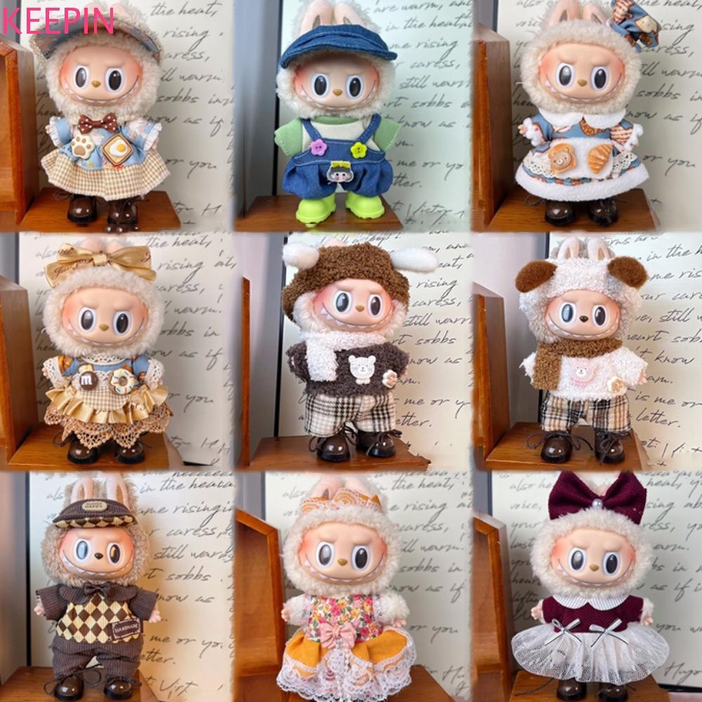 Keepin 1 ชุด Labubu Time ผ้าตุ๊กตา, กระโปรงชุดเจ้าหญิงนั่ง Labubu ตุ๊กตาเสื้อผ้า, Creative เปลี่ยนกางเกงคอลเลกชัน 17 ซม.ตุ๊กตา Plush เสื้อผ้าตุ๊กตาผ้าฝ้ายอุปกรณ์เสริม