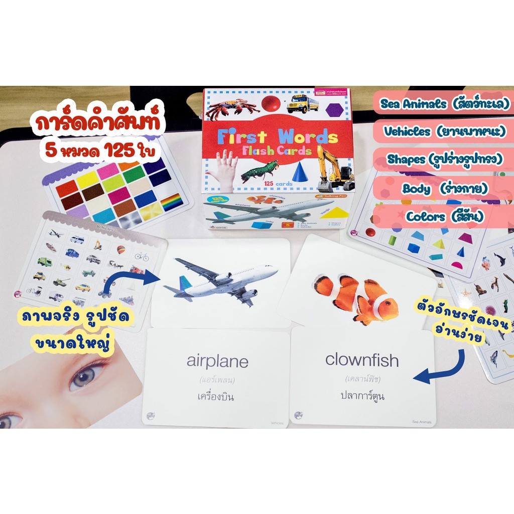 แฟลชการ์ดกล่อง (กล่องน้ำเงิน/แดง/ม่วง/เขียว) First Words FlashCard การ์ดคำศัพท์ บัตรคำศัพท์ - รูปที่ 2