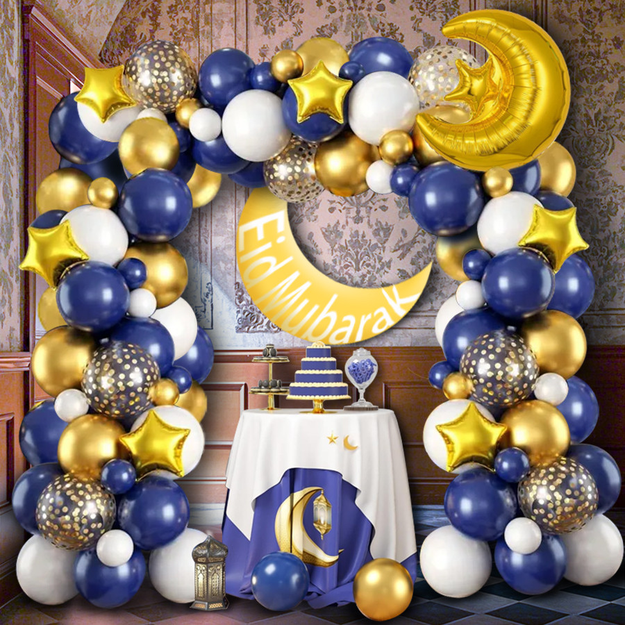 106 ชิ้น Eid Mubarak Party ตกแต่ง Eid Mubarak บอลลูนสําหรับรอมฎอนและ Eid Mubarak Party ตกแต่งอุปกรณ์
