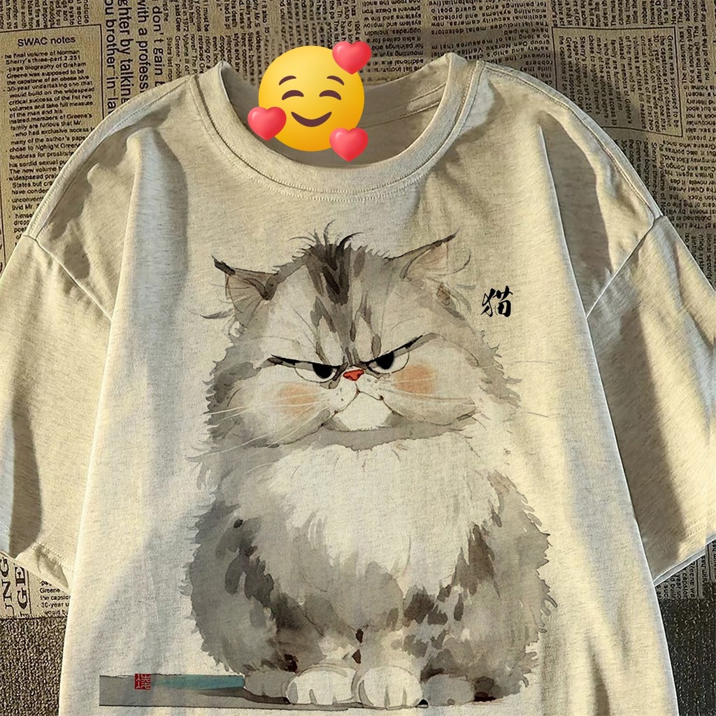 🚚【จัดส่งจากไทย】เสื้อยืดพิมพ์ลายแมวสุดน่ารักการ์ตูนย้อนยุคญี่ปุ่น แขนสั้น คอกลม ผ้าเนื้อนุ่ม สวมใส่สบาย