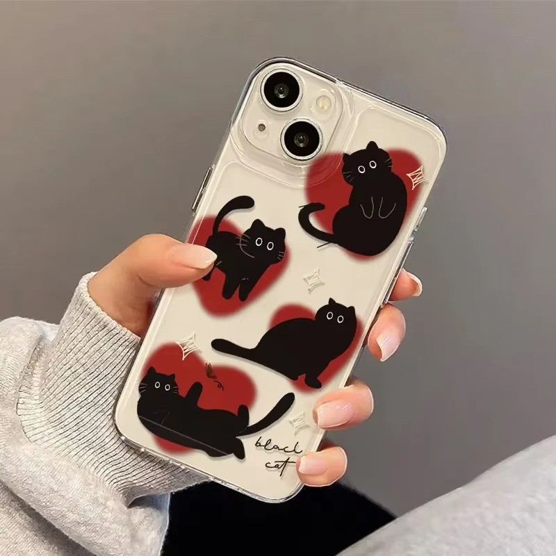 เคสโทรศัพท์สําหรับsamsung S25 Plus Ultra S23 FE S24 FE Samsung S24 S23 S22 Plus Ultra S21 S20 FEน่ารักLove-Heart Black Cat Cover