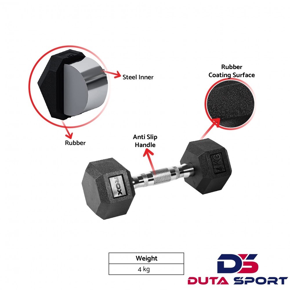 ROX ดัมเบลยางหกเหลี่ยม 4 Kg Barbell Dumbbell Barbell