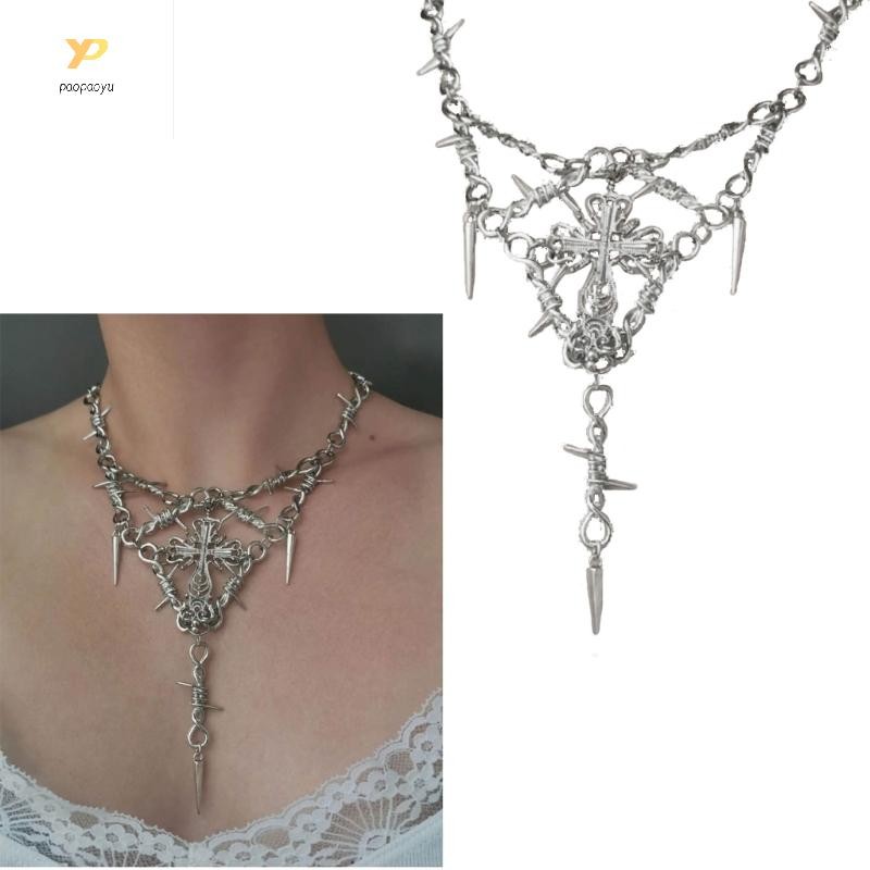 PPY Crucifix จี้ Clavicle Chain พร้อมบาร์บี สปอร์ Choker สร้อยคอน่าสวมใส่