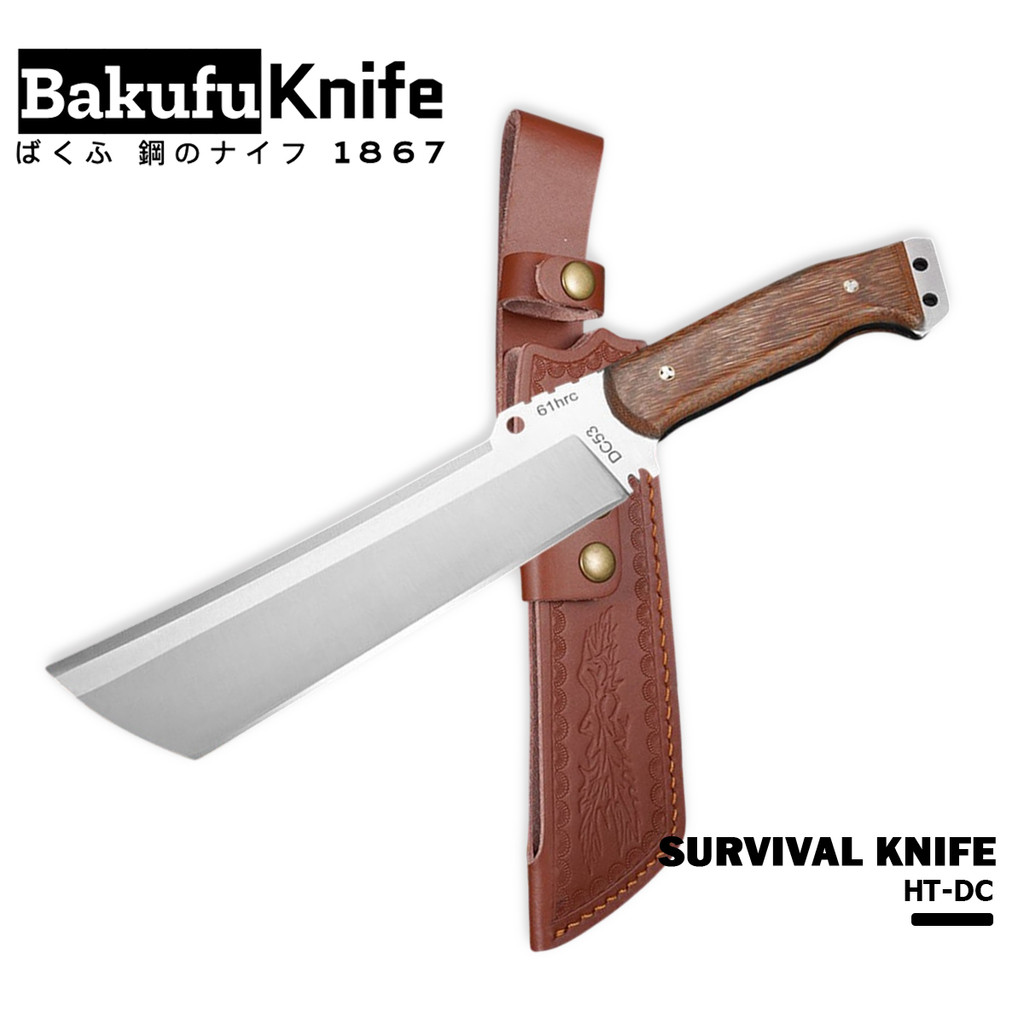 Bakufu มีดสับกระดูก HT-DC สันหนา 6 มิล ด้ามไม้ชิงชัน ซองหนังอย่างหนา อุปกรณ์ครัว