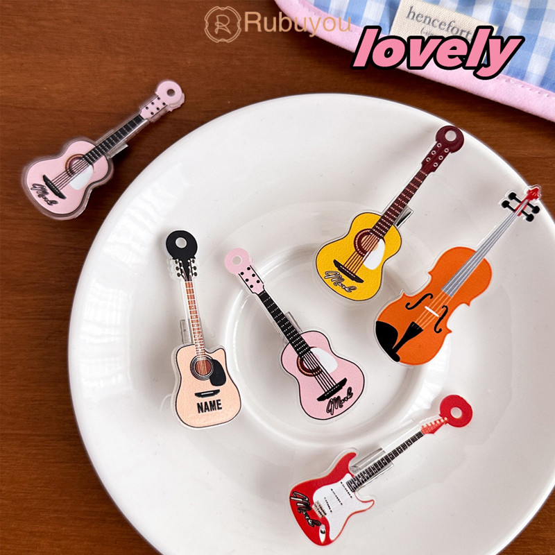 Rubuyou Cute Guitar Hair Clip Female Sweet trument Bangs Clip Funny Creative Hair Accessory-COD