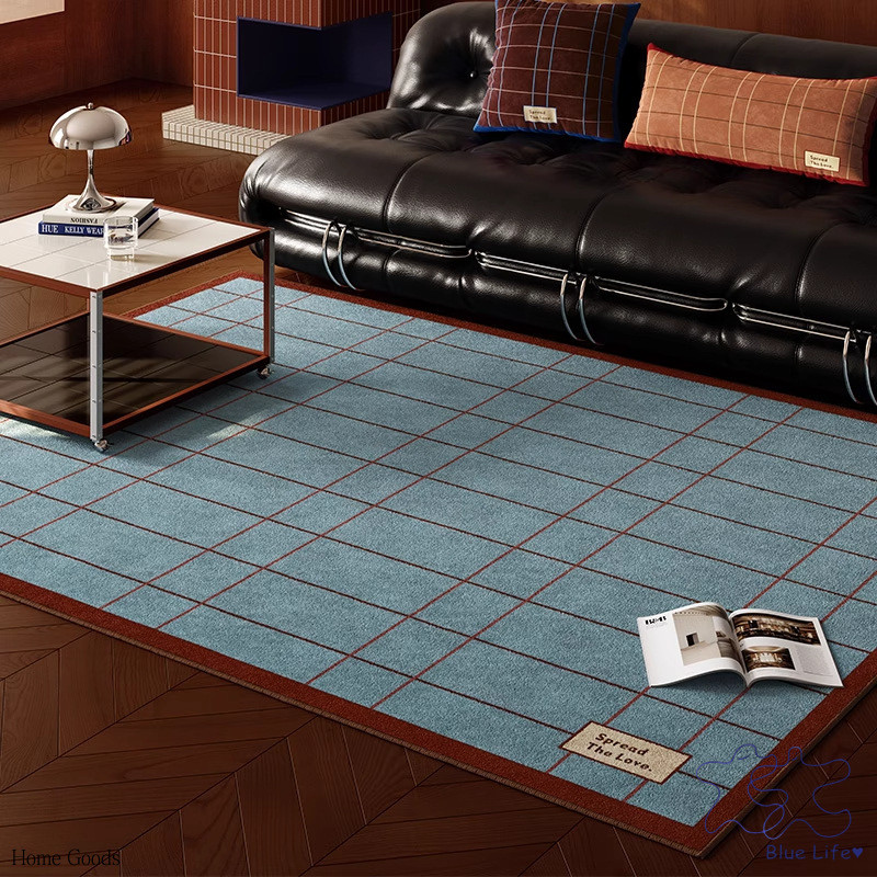 Retro Line ลายสก๊อตห้องนั่งเล่นพรมหนาแหวนกํามะหยี่สวมใส่ลื่นขนาดใหญ่-area โซฟาโต๊ะน้ําชา