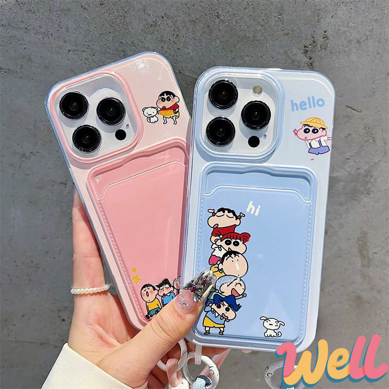 Well การ์ตูน เคสไอโฟน สายสะพาย เคส ชินจัง สำหรับ IPhone 11 15 13 12 16 14 Pro Max XR X XS Max 15 14 7 8 Plus SE เคส