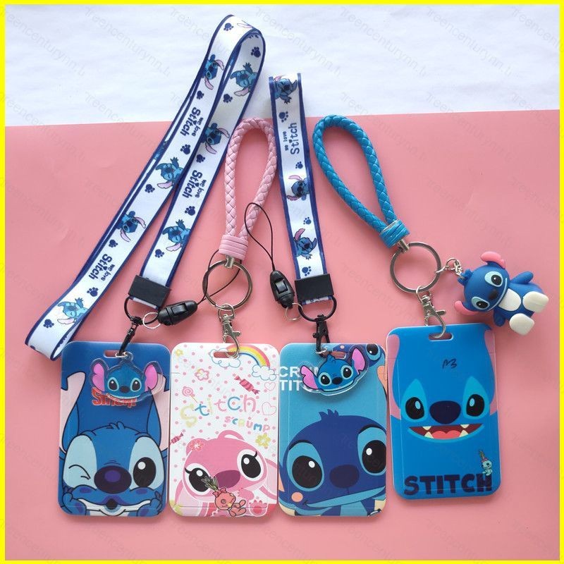 GNN ที่ใส่บัตร Stitch น่ารัก ที่ใส่บัตร เชือกคล้อง Disney Lilo & Stitch Ezlink พร้อมสายจูงและพวงกุญแจแบบยืดหดได้