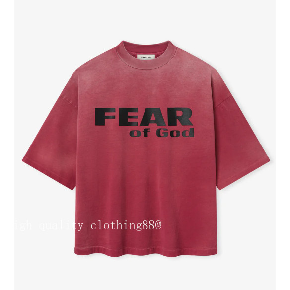FEAR OF GOD Wash Water Distressed Letter พิมพ์ High Street เสื้อยืดแขนสั้นผ้าฝ้ายแท้ FOG Top