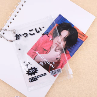 hello ซองใส่การ์ด สีใส พร้อมที่ห้อยพวงกุญแจ มีซิป ลายน่ารัก กันน้ำ