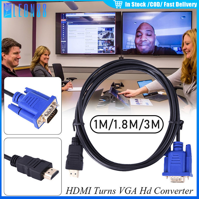 ส่งจากกทม！ต่อทีวี！！สายแปลง HDMI to VGA 1/1.8/3เมรต รองรับ Full HD 1080p โปรเจคเตอร์ หน้าจอแสดงผล