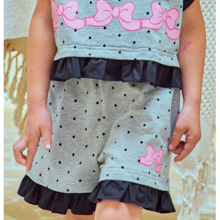 พร้อมส่ง ชุดเด็กหญิงแขนสั้น คอลเลคชันฤดูร้อนใหม่ เสื้อยืดผ้าฝ้ายลายจุดแขนบิน กางเกงขาสั้นยืดหยุ่น