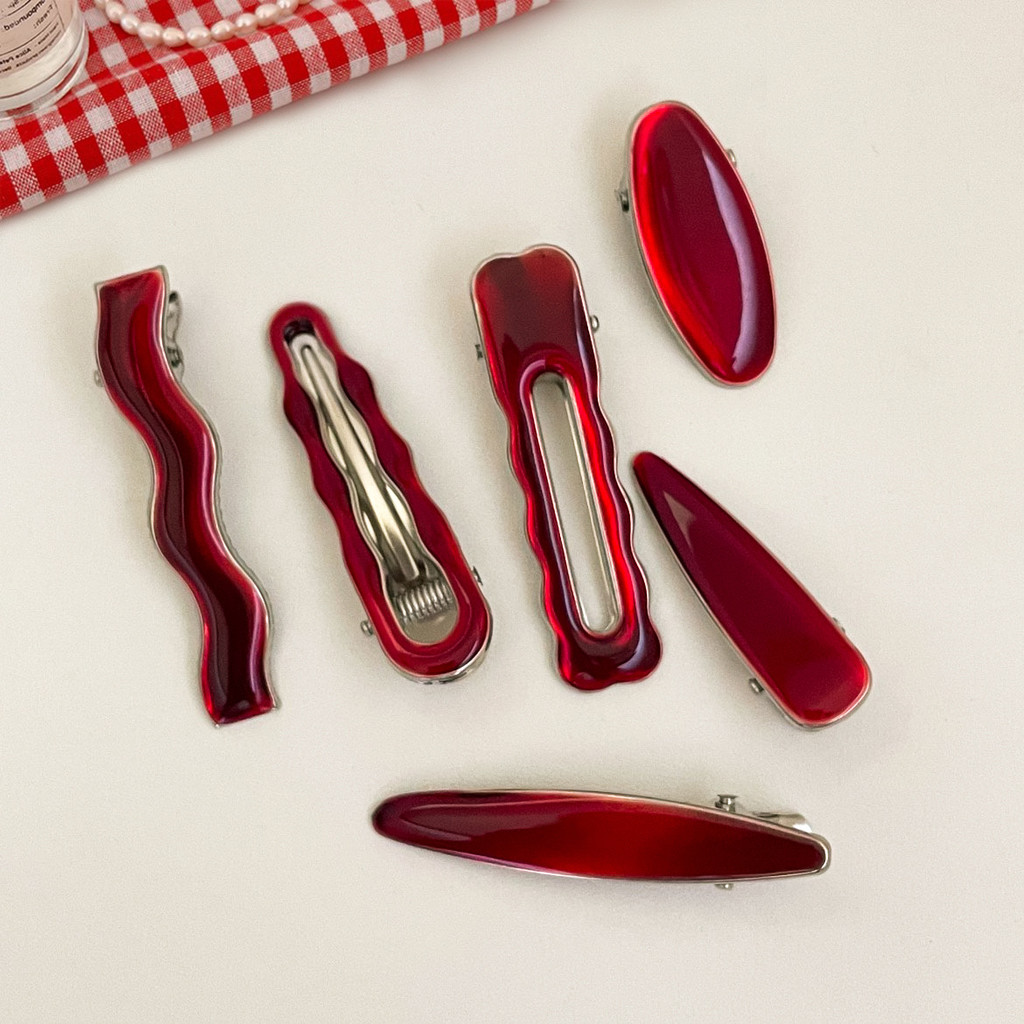 คลิปติดผมสีแดงสำหรับผู้หญิง แบบไม่สม่ำเสมอ เหมาะสำหรับหน้าผากและด้านข้าง แฟชั่นเครื่องประดับผม