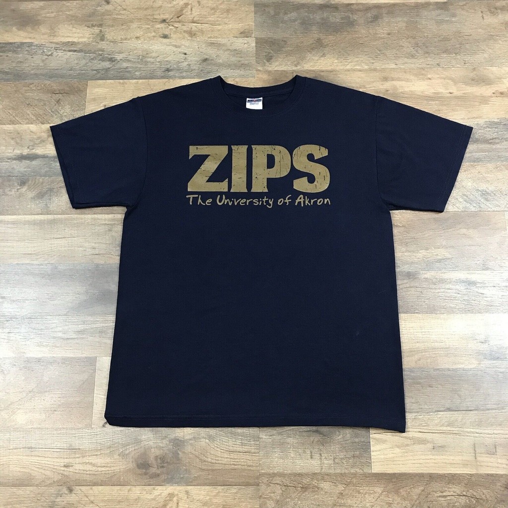 Akron Zips เสื้อยืดแขนสั้นผู้ชาย ไซ즈ใหญ่ สีน้ำเงิน ผ้าฝ้ายสำหรับวิทยาลัยและกีฬา