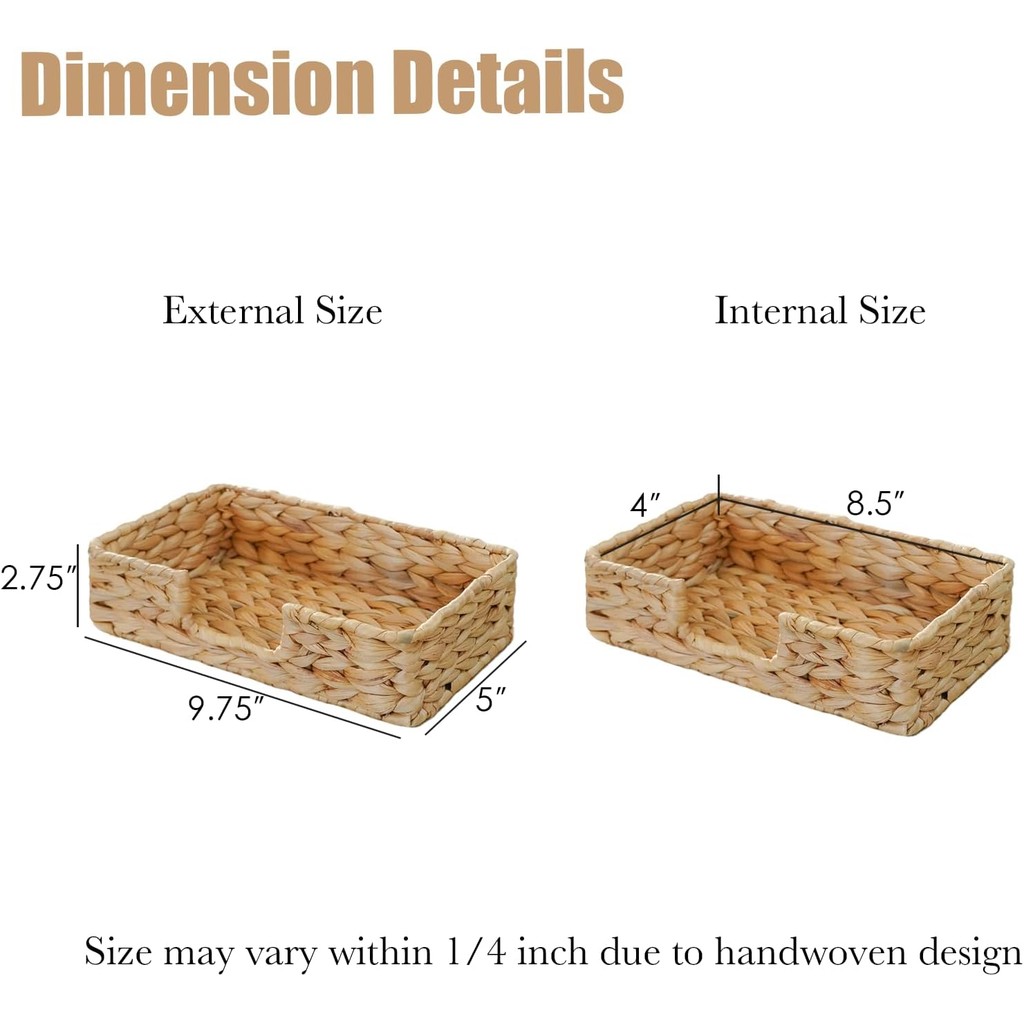 StorageWorks Water Hyacinth Napkin Holder, Wicker Baskets and Serving Tray for Kitchen, Rattan Napkin Holders for Tables ราคา ถูกที่สุด ดีลบีเคเค แกลเลอรีภาพที่ 2