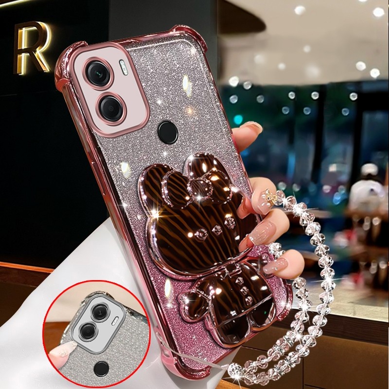 กรณีสําหรับredmi A1 4G REDMI A2 plus 4G 2022 Soft Clearสี่มุมหนาชุบซิลิโคนโทรศัพท์กรณีกระต่ายแต่งหน้ากระจกผู้ถือซิลิโคนXXXDA