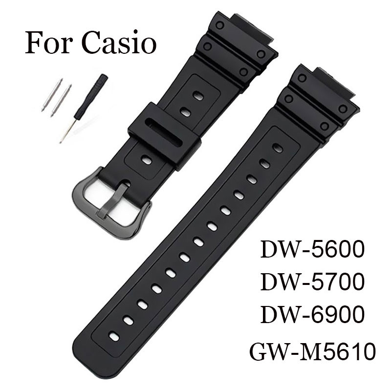 สายนาฬิกายาง PU สายนาฬิกาซิลิโคน 16 มม.สําหรับ Casio นาฬิกาดิจิตอล G-shock GW-M5610 DW-5600 DW-5700 DW-6900 5610 G-5600 G-5700 นุ่มกีฬานักเรียนสายรัดข้อมือ