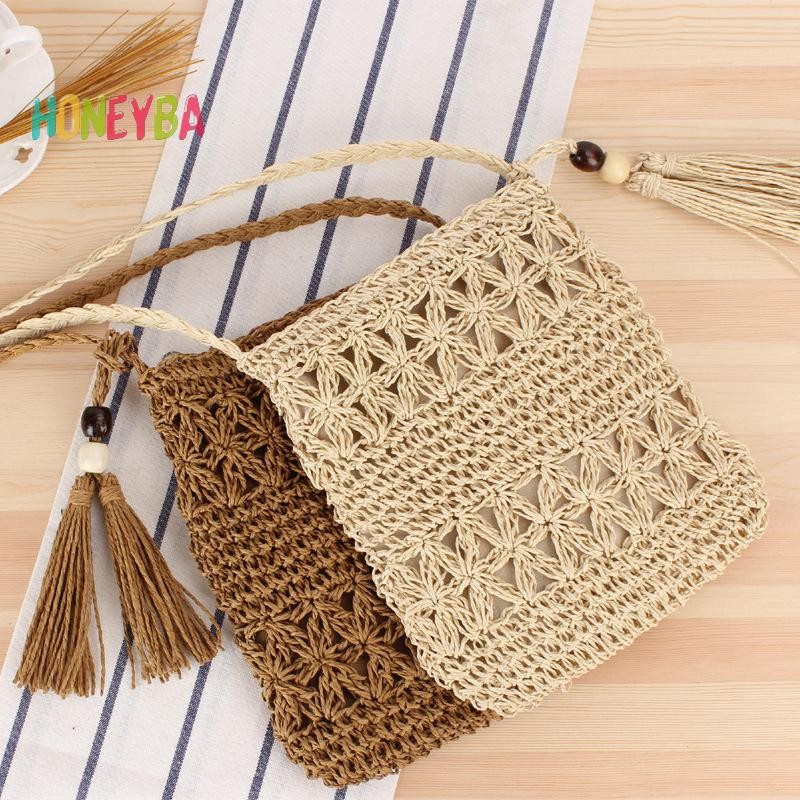 <Honeyba>ผู้หญิงMessengerกระเป๋าSelทอไหล่Crossbodyกระเป๋าสบายๆชายหาดฟางกระเป๋าผู้หญิงBolsa Feminina Nice