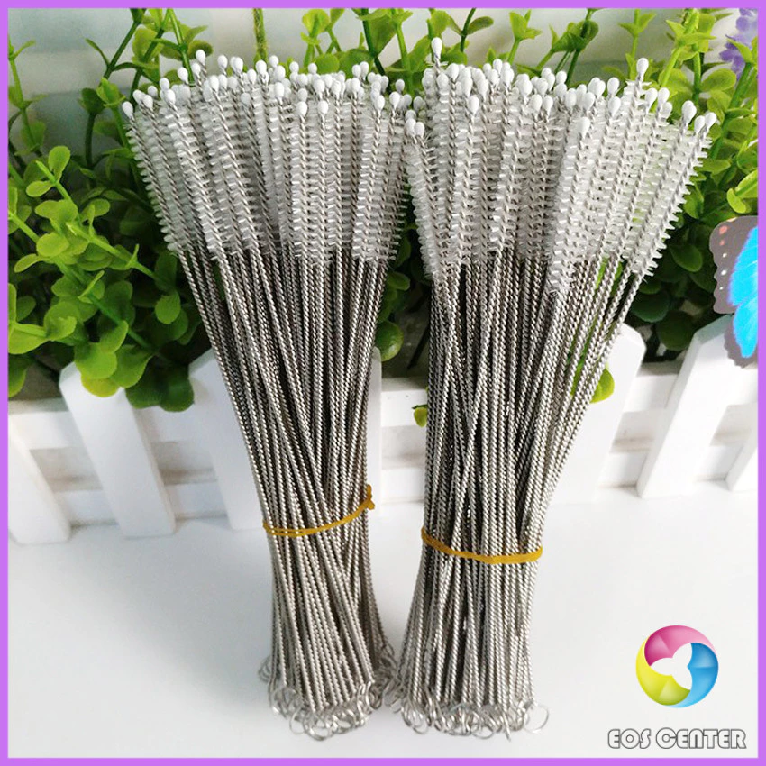E.C. แปรงล้างหลอดดูด จุกนม ขนไนล่อน ไม่ทำให้เป็นรอย Stainless steel soft straw straw brush