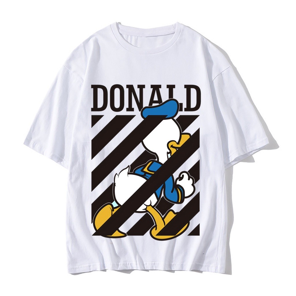 Fun Print [ด้านหลังของโดนัลด์ดั๊ก] เสื้อยืดคอกลมแขนสั้น S-5XL