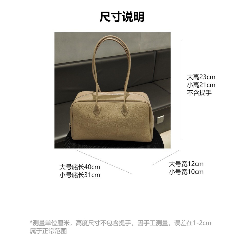 F First Layer Cowhide Boston Pillow Bag Korean Niche Underarm Bag Large Capacity Tote Bag Commuter Shoulder Handbag