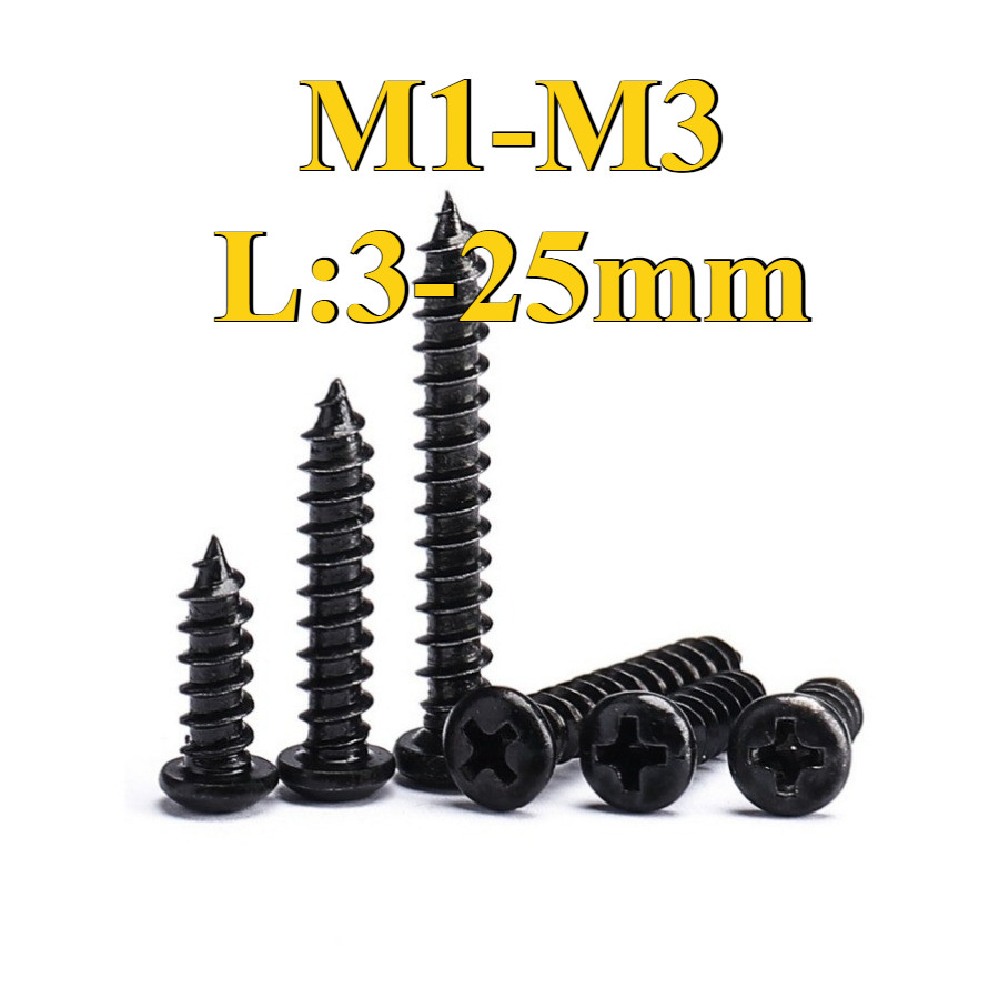 เหล็กคาร์บอนสีดํา PA Phillips หัวกลมสกรูแตะตัวเอง M1/M1.2/M1.4/M1.7/M2/M2.3/M2.6/M3 (ZQ-RM-VN)