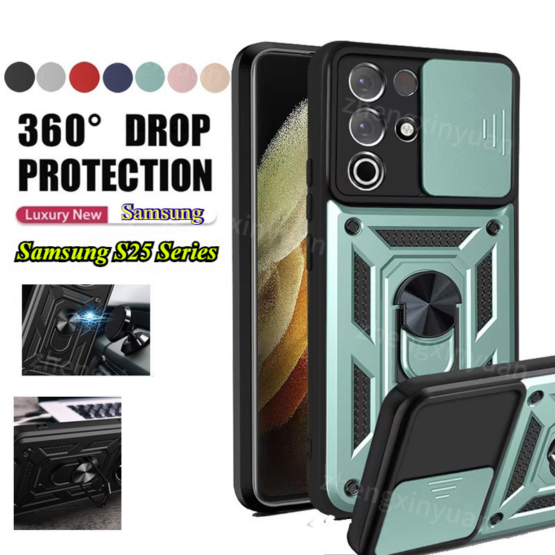 SAMSUNG ปลอกสําหรับSamsung Galaxy S26 S25 Ultra Plus S25FE 5Gสไลด์กล้องเลนส์ป้องกันกรณีSamsungS26 S26 + S25Ultra S25Plus S26Ultraเกราะกันกระแทกฝาครอบโทรศัพท์แม่เหล็กผู้ถือรถ