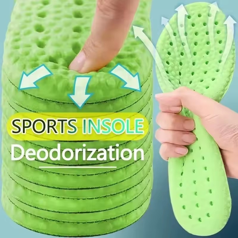 ผู้หญิงผู้ชายระงับกลิ่นกาย Breathable Shock Absorption Insoles ความยืดหยุ่นสูง Arch สนับสนุน Orthopedic นวดเบาะแทรกแผ่นรองเท้า