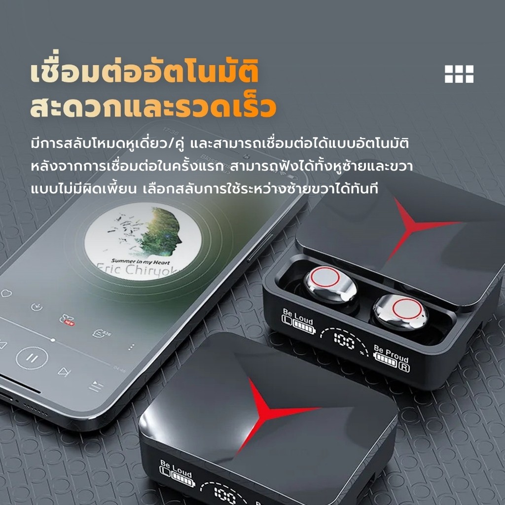 M90 TWS หูฟังบลูทูธไร้สาย สเตอริโอ ความล่าช้าต่ํา พร้อมเคสชาร์จ จอแสดงผลดิจิทัล 5.3 คุยแบบคู่ สําหรับเล่นเกม