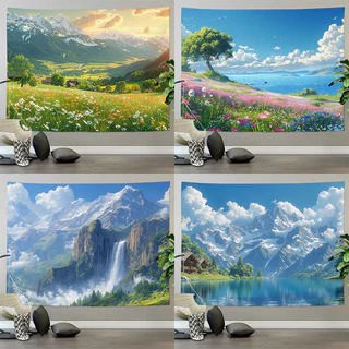 ผ้าพื้นหลังภูมิทัศน์ธรรมชาติที่สวยงาม สไตล์อินสตาแกรม ตกแต่งห้องนอน ผ้าแขวน ผ้าทอหอพัก