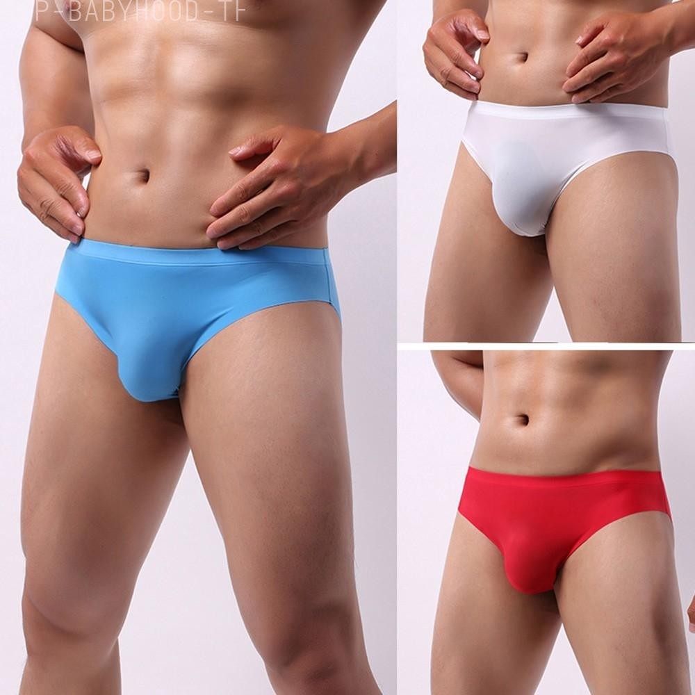 BIG DISCOUNTS แฟชั่นบุรุษผ้าไหมน้ําแข็งบางเฉียบจีสตริงกางเกงชั้นในเซ็กซี่ทอง[BABYHOOD2-TH]