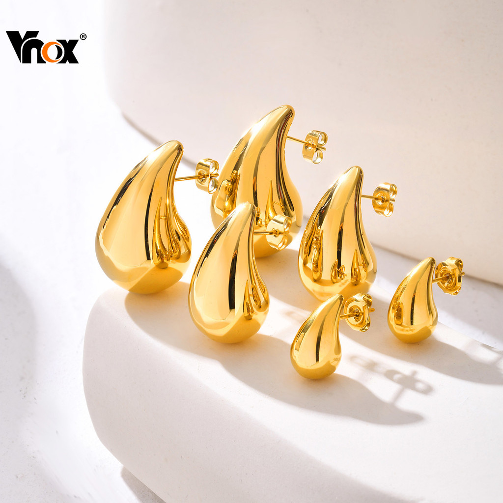 Vnox Chunky Water Drop Dome Stud ต่างหูผู้หญิงอินเทรนด์ Punk Glossy Tear ต่างหูเครื่องประดับอุปกรณ์เสริม