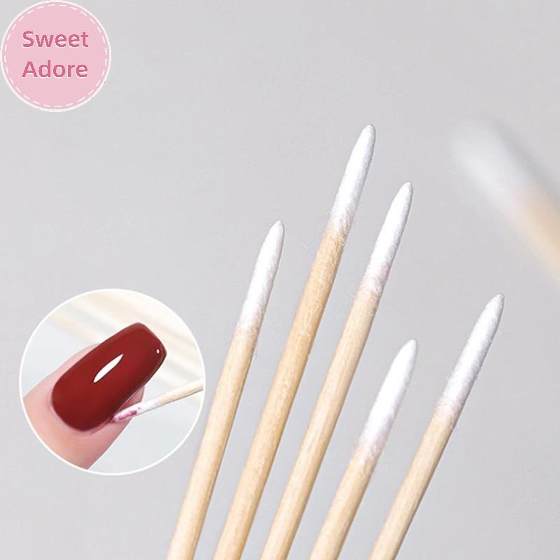 Sweetadore 100 ชิ้นเล็บ Art ไม้สําลีทําความสะอาด Sticks Buds Tip Cuticle Pusher หัวเล็บรายละเอียด Corrector ยาทาเล็บ Remover เครื่องมือ TH