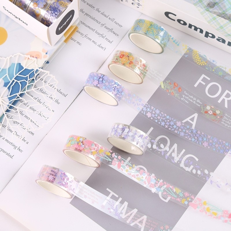 Diginityss 5 ม้วนดอกไม้ตกแต่งเทป 15mmX2M สําหรับ Art Craft Scrapbooking Journal อัลบั้ม