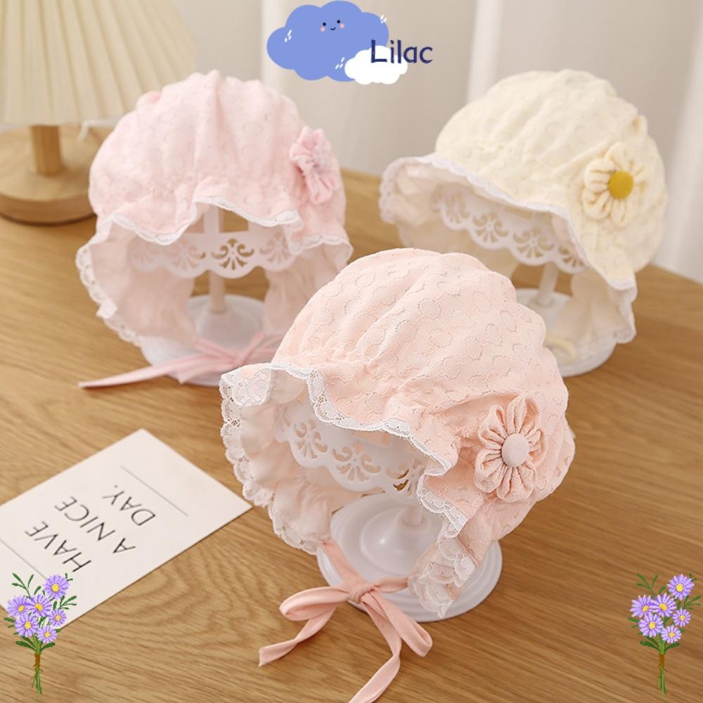 LILAC Baby Bonnet Hat, Ruffle Breathable Baby Bow หมวกชาวประมง, แฟชั่นลูกไม้สั้น Eave Lace Up Cap