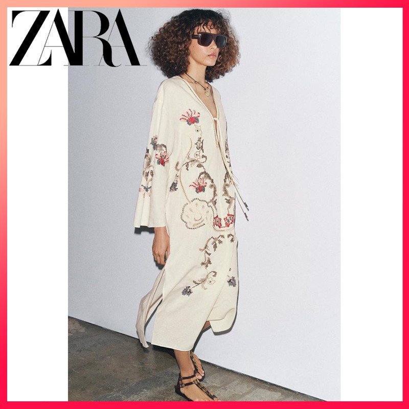 ZARA ชุดดอกไม้ปักสำหรับผู้หญิง สไตล์ฤดูร้อน