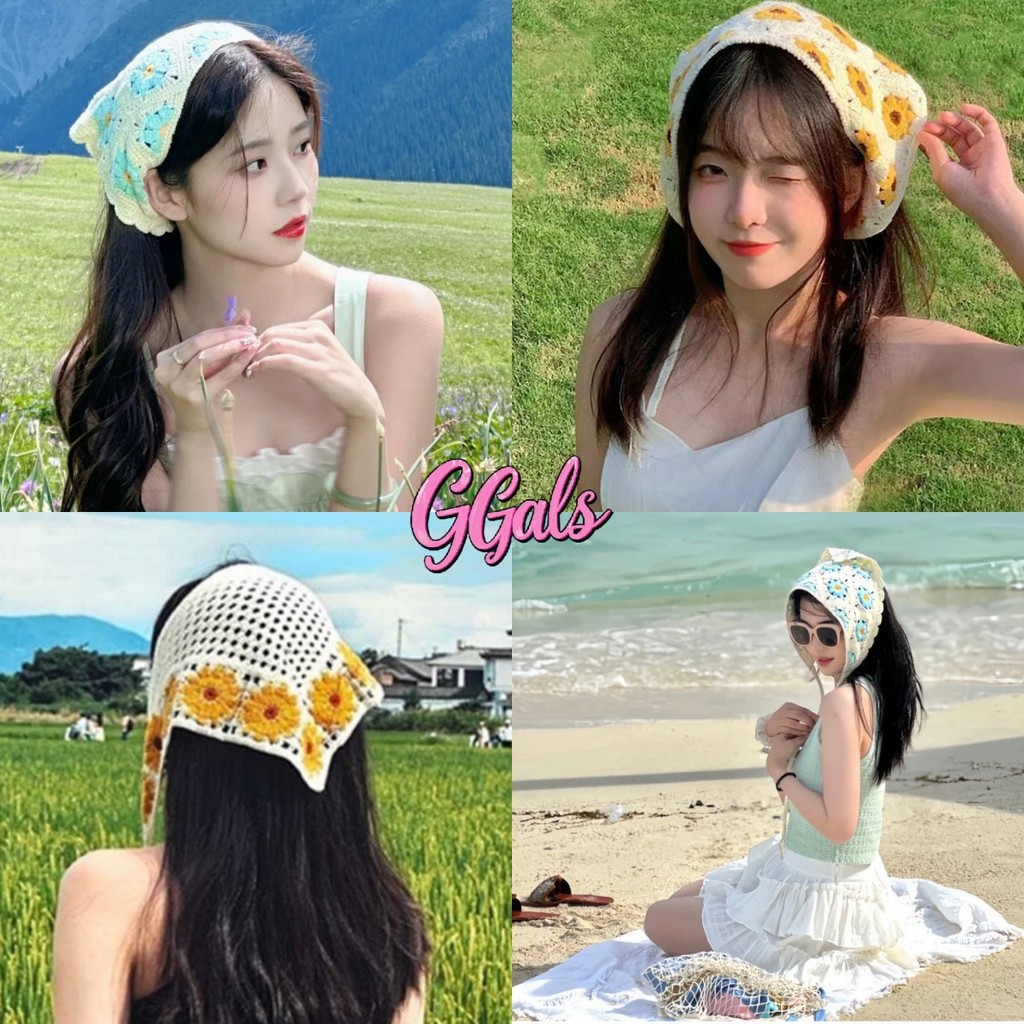 🌷GGals🌷ผ้าโพกหัว แฮนด์เมด โดปามีน ผ้าโพกผมไปทะเล ถักโครเชต์ ผ้าคาดหัว ลายน่ารัก แมทช์ได้หลายสไตล์