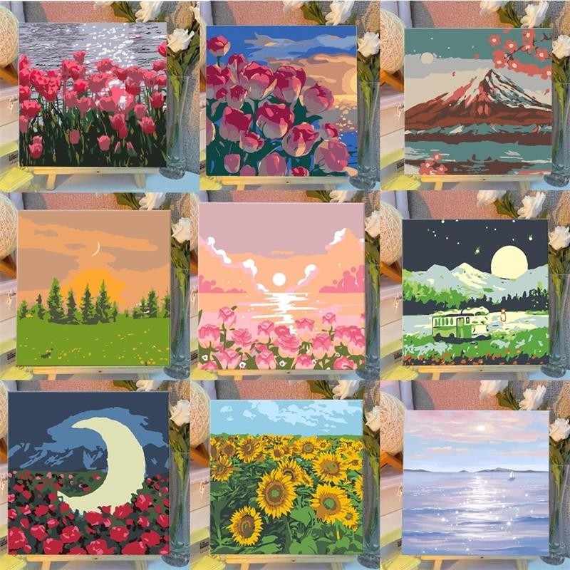 BUJOY [มีเฟรม] 20*20 ซม ระบายสีตามตัวเลข ภาพวาดตกแต่งอะคริลิก ของเล่นวาดภาพ ของขวัญเด็ก กระตุ้นจินตนาการ