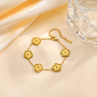 Vnox สร้อยข้อมือสแตนเลส link chain ห้าใบดอกไม้ ปรับขนาดได้ ไม่แพ้ง่าย เป็นของขวัญเครื่องประดับแฟชั่นที่เรียบง่าย
