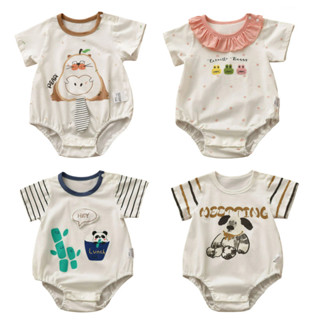 ชุดบอดี้สูทการ์ตูนผ้าฝ้ายรอมเปอร์แขนสั้นสําหรับเด็ก 0-11ม