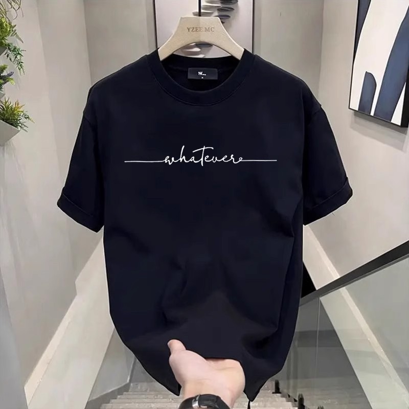 เสื้อยืดแขนสั้นสีดำพิมพ์ลายภาษาอังกฤษ แบบใหม่สไตล์อเมริกัน สำหรับผู้ชาย หลวม ใส่ได้หลายโอกาส