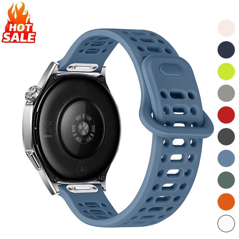 สายซิลิโคนปุ่ม Breathable 20 มม./22 มม. สําหรับ Samsung Galaxy Watch 7/6/5/4, Watch 4/6 Classic, Huawei GT5/4/5 Pro 46 มม., Redmi Watch 5 Active/Lite