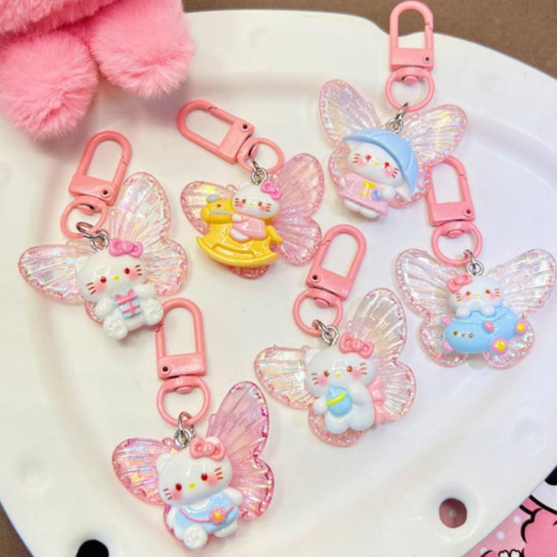 Cute Butterfly Kitty Cat Keychain Pink Girl Cartoon Bag Hanging Pendant