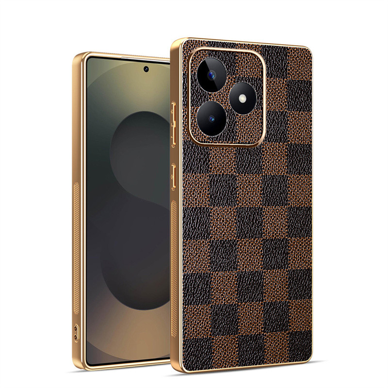 สําหรับ OPPO Realme C51, C53, Note 50 4G, เคสโทรศัพท์ลายหนังระดับไฮเอนด์คลาสสิก, เคสป้องกันขอบด้วยไฟฟ้า