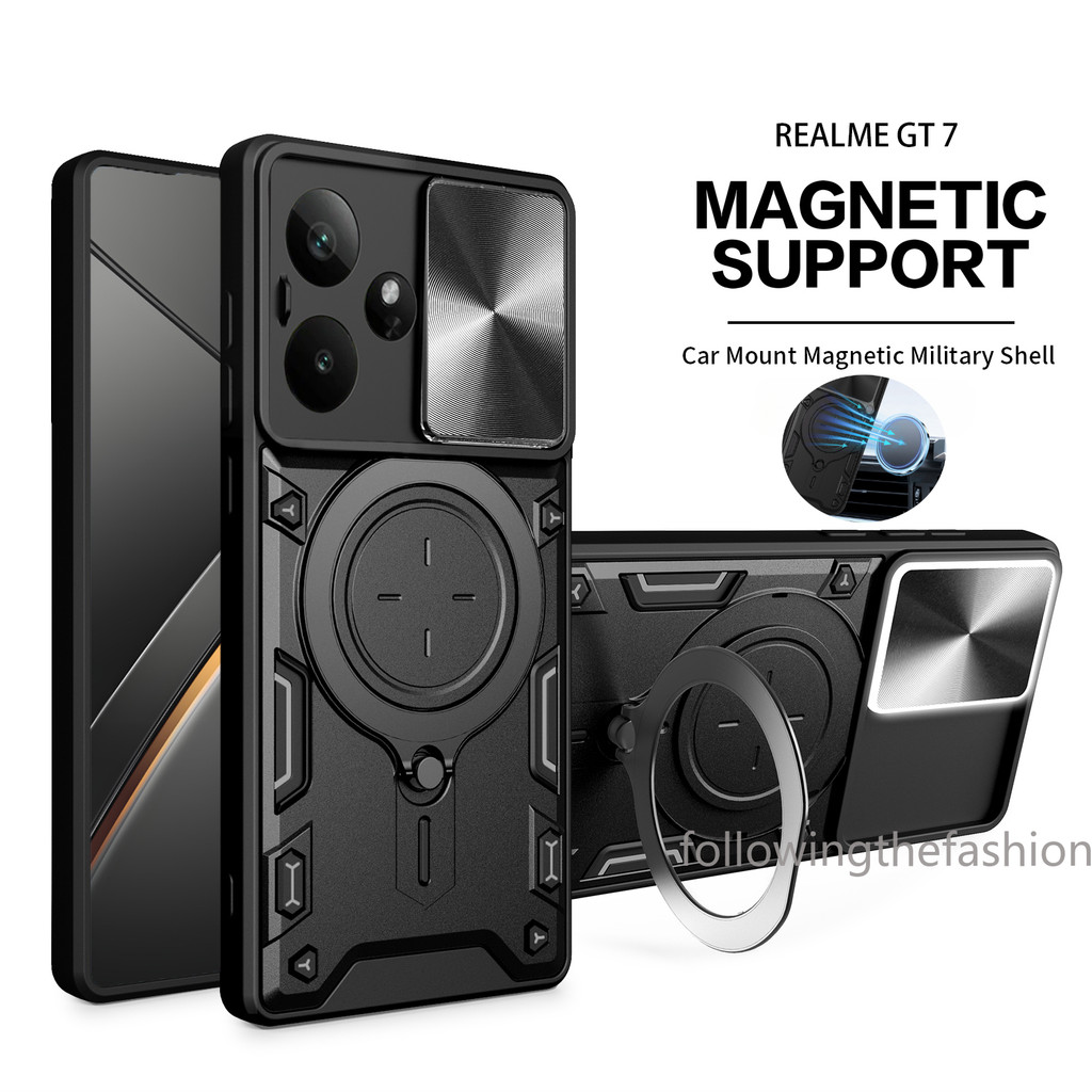 ปลอกสําหรับRealme GT 7 2025 Realme GT7 realme GT7 GT7t GT6 4G 5Gเคสโทรศัพท์เกราะรถแม่เหล็กพร้อมแหวนขาตั้งยึดพร้อมเลนส์กล้องแฟชั่นกันกระแทกฝาหลัง