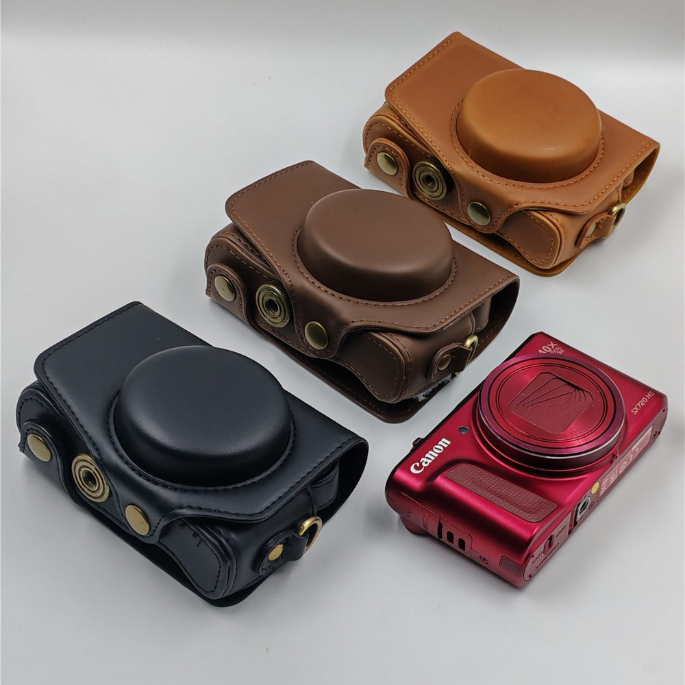กระเป๋ากล้องหนัง PU สําหรับ Canon SX740 HS SX730 SX730HS SX720 SX720HS Full Body Cover พร้อมสายคล้อง