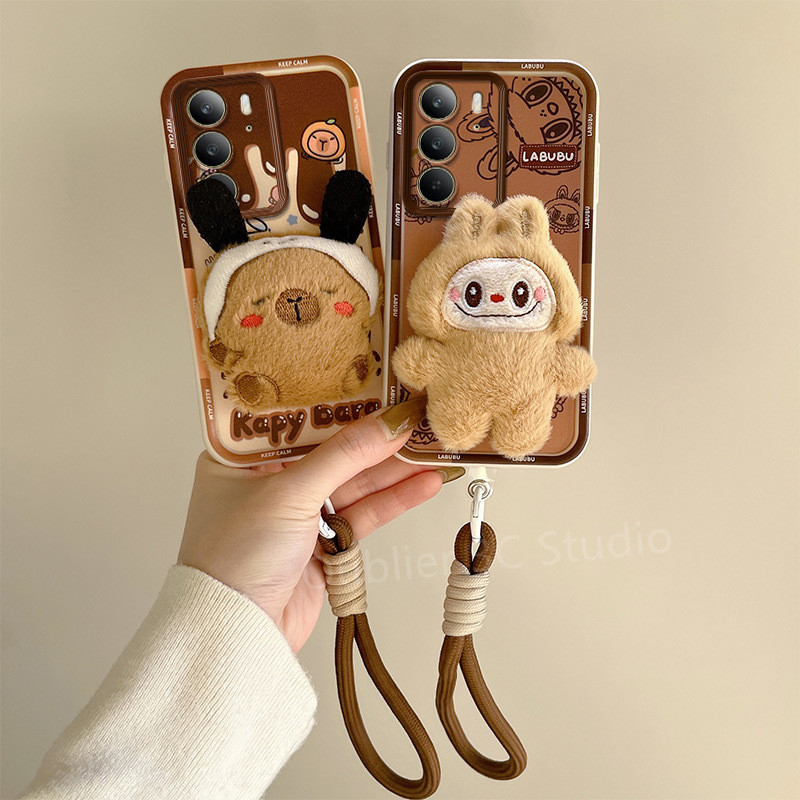 เคส ปลอก realme C75 C61 C63 C65s NFC 4G เคสโทรศัพท์ดีไซน์ใหม่น่ารักการ์ตูน3Dตุ๊กตา Plush Labubu Capybara HelloKitty หมีซิลิโคนปกอ่อนพร้อมเชือกเส้นเล็ก