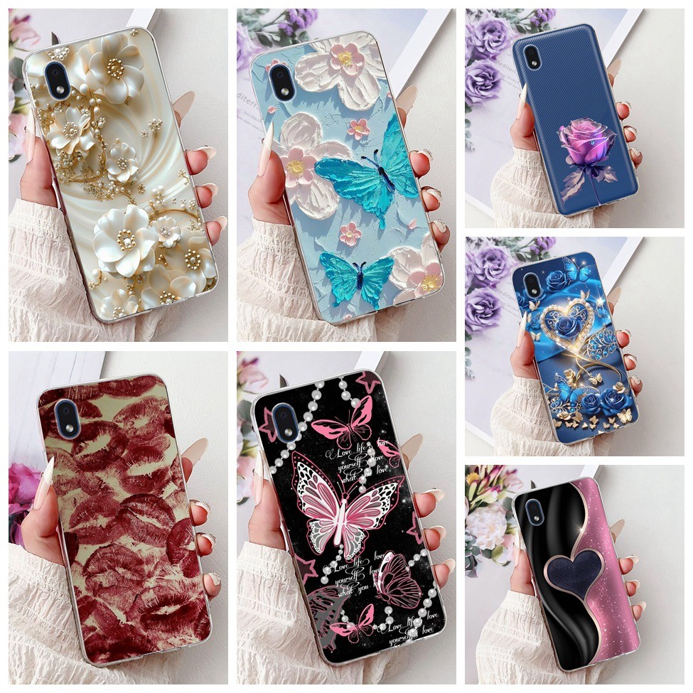 SAMSUNG 5.3 สําหรับSamsung A01 CoreกรณีA013F A013Gใสความงามแฟชั่นผีเสื้อดอกไม้แมวน่ารักLove Softปกหล