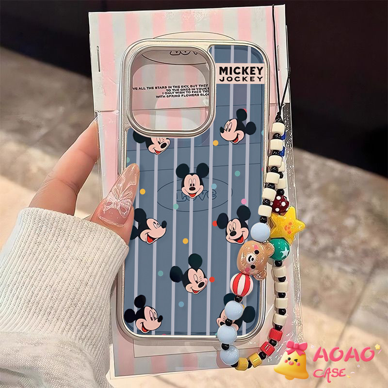 การ์ตูนน่ารักมิกกี้เมาส์สร้อยข้อมือโปร่งใส เคสiPhone 13 11 16 15 14 12 Pro Max 16 7 8 15 Plus XR X XS MAX SE 2020