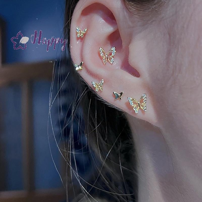 <แฮปปี้เบย์> 6ชิ้น/เซ็ตที่เรียบง่ายคริสตัลต่างหูสตั๊ดชุดสําหรับผู้หญิงผีเสื้อเพทายต่างหูสาวพรรคแต่งงานหมั้นอุปกรณ์เครื่องประดับขาย